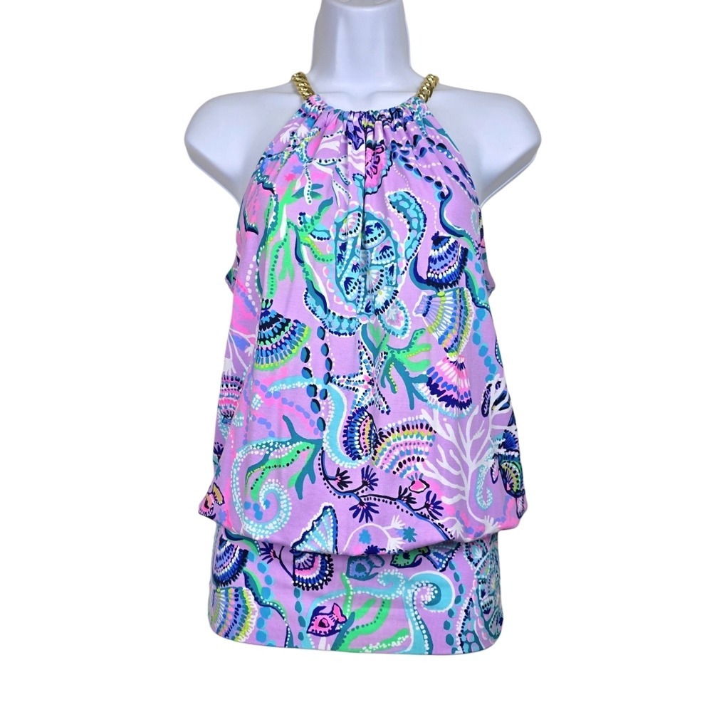 Lilly Pulitzer Womens Lilac Freesi Mermaid For You Floral Bowen Top Size XS